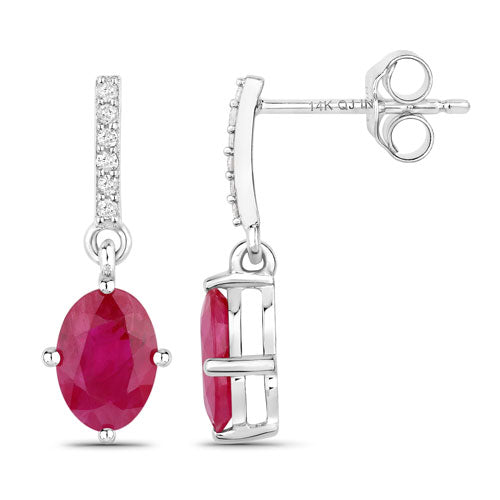 Bids.com 1.75 Carat Genuine Ruby and White Diamond 14K White Gold Earrings Earrings White Smoke