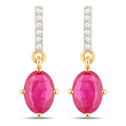 Bids.com 1.75 Carat Genuine Ruby and White Diamond 14K Yellow Gold Earrings Earrings White Smoke Default Title