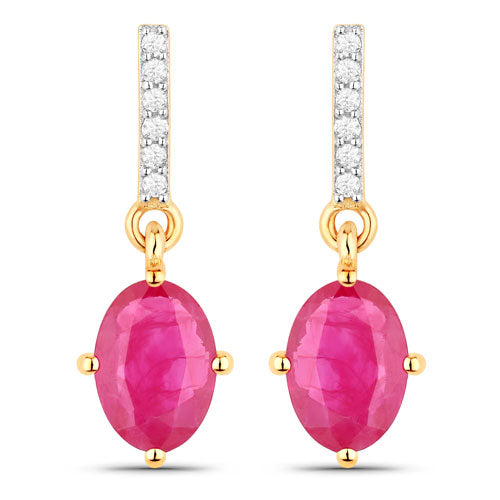 Bids.com 1.75 Carat Genuine Ruby and White Diamond 14K Yellow Gold Earrings Earrings White Smoke Default Title