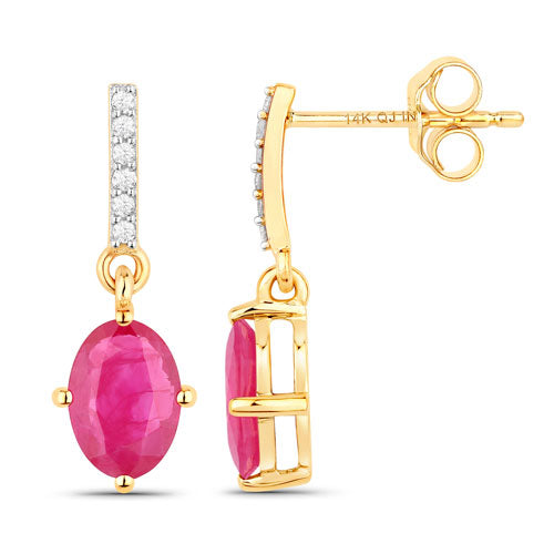 Bids.com 1.75 Carat Genuine Ruby and White Diamond 14K Yellow Gold Earrings Earrings White Smoke