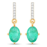 Bids.com 1.49 Carat Genuine Zambian Emerald and White Diamond 10K Yellow Gold Earrings Earrings White Smoke Default Title