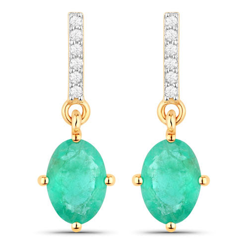 Bids.com 1.49 Carat Genuine Zambian Emerald and White Diamond 10K Yellow Gold Earrings Earrings White Smoke Default Title