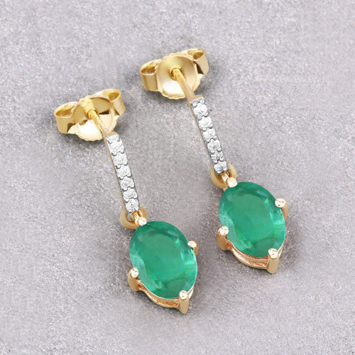 Bids.com 1.49 Carat Genuine Zambian Emerald and White Diamond 10K Yellow Gold Earrings Earrings Gray