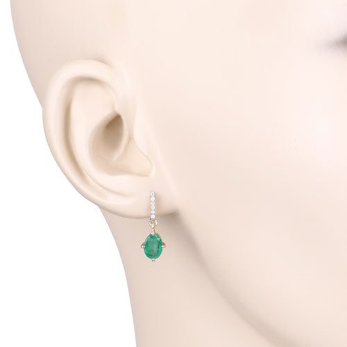 Bids.com 1.49 Carat Genuine Zambian Emerald and White Diamond 10K Yellow Gold Earrings Earrings Antique White