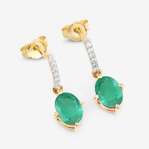 Bids.com 1.49 Carat Genuine Zambian Emerald and White Diamond 10K Yellow Gold Earrings Earrings White Smoke