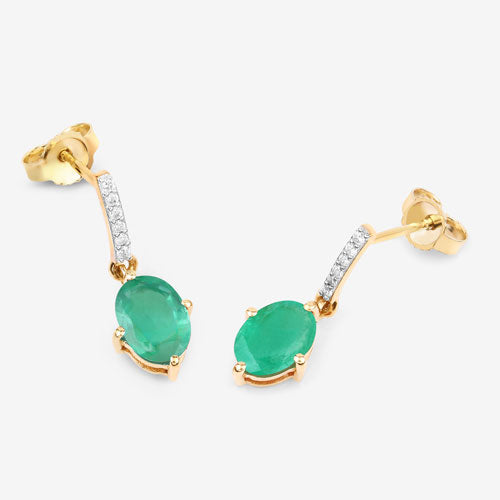 Bids.com 1.49 Carat Genuine Zambian Emerald and White Diamond 10K Yellow Gold Earrings Earrings White Smoke