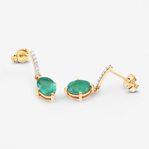 Bids.com 1.49 Carat Genuine Zambian Emerald and White Diamond 10K Yellow Gold Earrings Earrings White Smoke