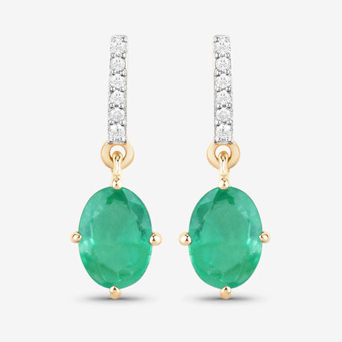 Bids.com 1.49 Carat Genuine Zambian Emerald and White Diamond 10K Yellow Gold Earrings Earrings White Smoke