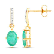 Bids.com 1.49 Carat Genuine Zambian Emerald and White Diamond 10K Yellow Gold Earrings Earrings White Smoke