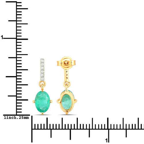 Bids.com 1.49 Carat Genuine Zambian Emerald and White Diamond 10K Yellow Gold Earrings Earrings White Smoke