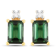 Bids.com 1.24 Carat Genuine Green Tourmaline and White Diamond 14K Yellow Gold Earrings Earrings White Smoke Default Title