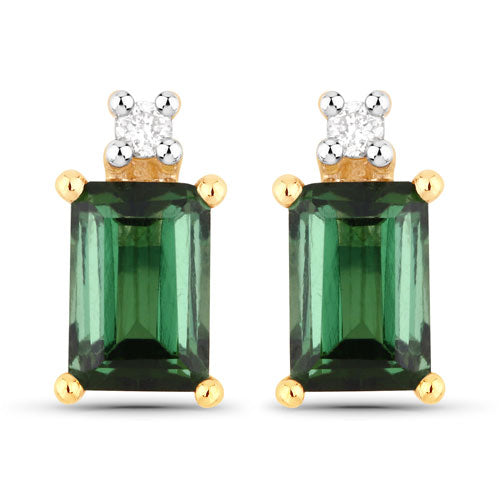 Bids.com 1.24 Carat Genuine Green Tourmaline and White Diamond 14K Yellow Gold Earrings Earrings White Smoke Default Title