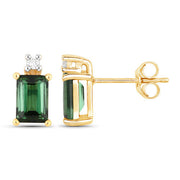Bids.com 1.24 Carat Genuine Green Tourmaline and White Diamond 14K Yellow Gold Earrings Earrings White Smoke