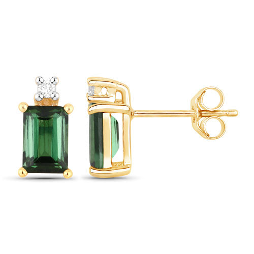 Bids.com 1.24 Carat Genuine Green Tourmaline and White Diamond 14K Yellow Gold Earrings Earrings White Smoke