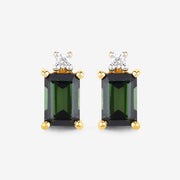 Bids.com 1.24 Carat Genuine Green Tourmaline and White Diamond 14K Yellow Gold Earrings Earrings White Smoke