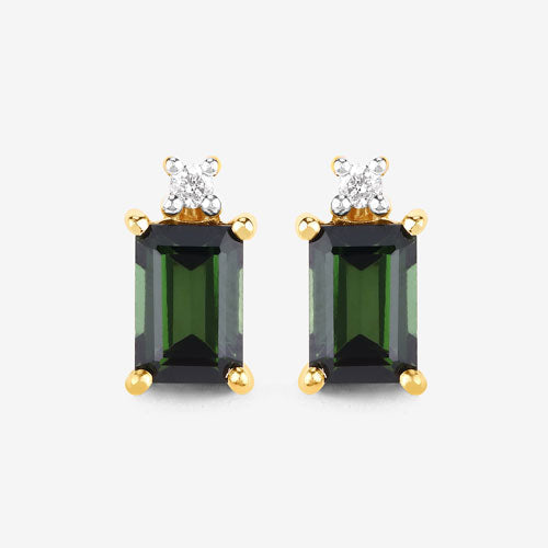 Bids.com 1.24 Carat Genuine Green Tourmaline and White Diamond 14K Yellow Gold Earrings Earrings White Smoke
