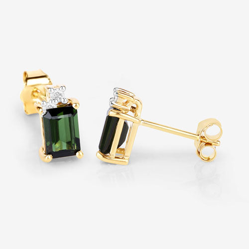 Bids.com 1.24 Carat Genuine Green Tourmaline and White Diamond 14K Yellow Gold Earrings Earrings White Smoke