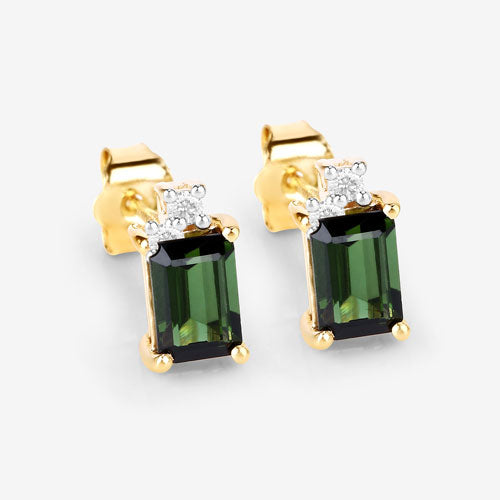 Bids.com 1.24 Carat Genuine Green Tourmaline and White Diamond 14K Yellow Gold Earrings Earrings White Smoke