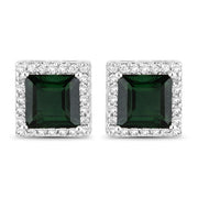 Bids.com 1.55 Carat Genuine Green Tourmaline and White Diamond 14K White Gold Earrings Earrings Gray Default Title