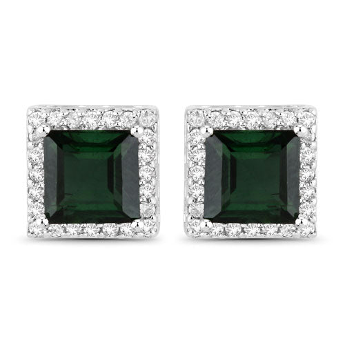 Bids.com 1.55 Carat Genuine Green Tourmaline and White Diamond 14K White Gold Earrings Earrings Gray Default Title