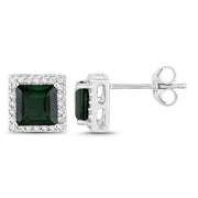 Bids.com 1.55 Carat Genuine Green Tourmaline and White Diamond 14K White Gold Earrings Earrings White Smoke