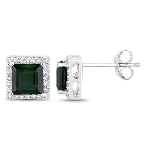 Bids.com 1.55 Carat Genuine Green Tourmaline and White Diamond 14K White Gold Earrings Earrings White Smoke