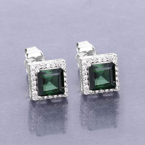 Bids.com 1.55 Carat Genuine Green Tourmaline and White Diamond 14K White Gold Earrings Earrings Dark Gray