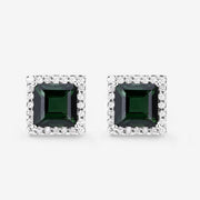 Bids.com 1.55 Carat Genuine Green Tourmaline and White Diamond 14K White Gold Earrings Earrings White Smoke