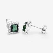 Bids.com 1.55 Carat Genuine Green Tourmaline and White Diamond 14K White Gold Earrings Earrings White Smoke