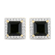 Bids.com 1.55 Carat Genuine Green Tourmaline and White Diamond 14K Yellow Gold Earrings Earrings Black Default Title