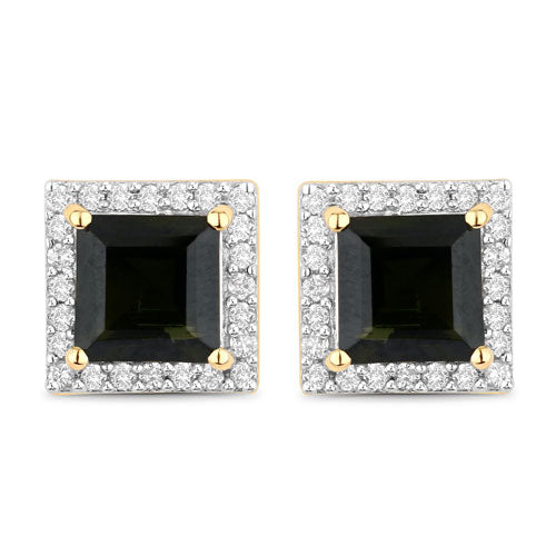 Bids.com 1.55 Carat Genuine Green Tourmaline and White Diamond 14K Yellow Gold Earrings Earrings Black Default Title
