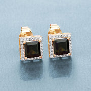Bids.com 1.55 Carat Genuine Green Tourmaline and White Diamond 14K Yellow Gold Earrings Earrings Light Steel Blue