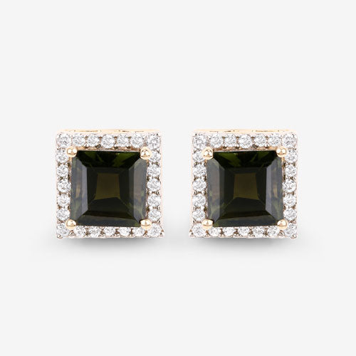Bids.com 1.55 Carat Genuine Green Tourmaline and White Diamond 14K Yellow Gold Earrings Earrings White Smoke