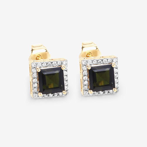 Bids.com 1.55 Carat Genuine Green Tourmaline and White Diamond 14K Yellow Gold Earrings Earrings White Smoke