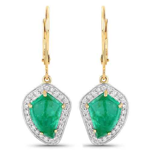 Bids.com 6.40 Carat Genuine Colombian Emerald and White Diamond 14K Yellow Gold Earrings Earrings White Smoke Default Title