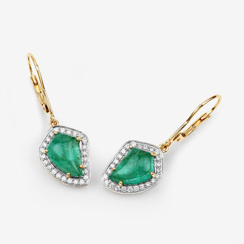Bids.com 6.40 Carat Genuine Colombian Emerald and White Diamond 14K Yellow Gold Earrings Earrings White Smoke