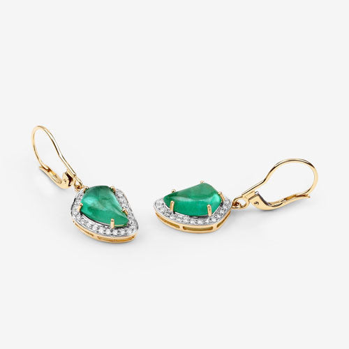 Bids.com 6.40 Carat Genuine Colombian Emerald and White Diamond 14K Yellow Gold Earrings Earrings White Smoke