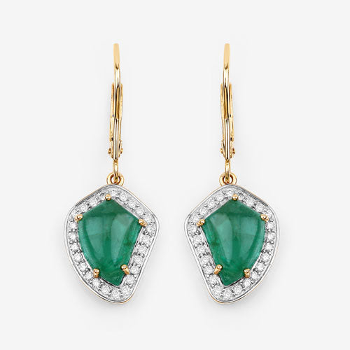 Bids.com 6.40 Carat Genuine Colombian Emerald and White Diamond 14K Yellow Gold Earrings Earrings White Smoke