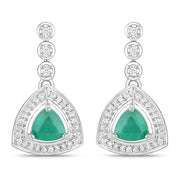 Bids.com 1.39 Carat Genuine Zambian Emerald and White Diamond 14K White Gold Earrings Earrings White Smoke Default Title