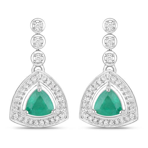 Bids.com 1.39 Carat Genuine Zambian Emerald and White Diamond 14K White Gold Earrings Earrings White Smoke Default Title