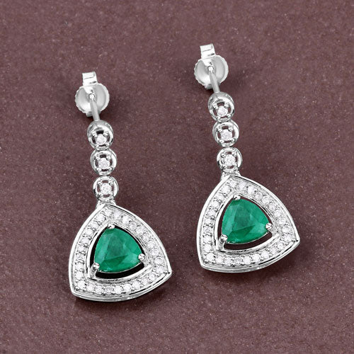 Bids.com 1.39 Carat Genuine Zambian Emerald and White Diamond 14K White Gold Earrings Earrings Dim Gray