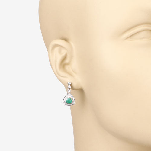 Bids.com 1.39 Carat Genuine Zambian Emerald and White Diamond 14K White Gold Earrings Earrings Bisque