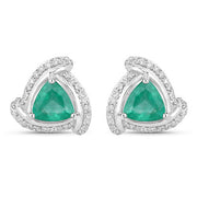 Bids.com 1.23 Carat Genuine Zambian Emerald and White Diamond 14K White Gold Earrings Earrings White Smoke Default Title
