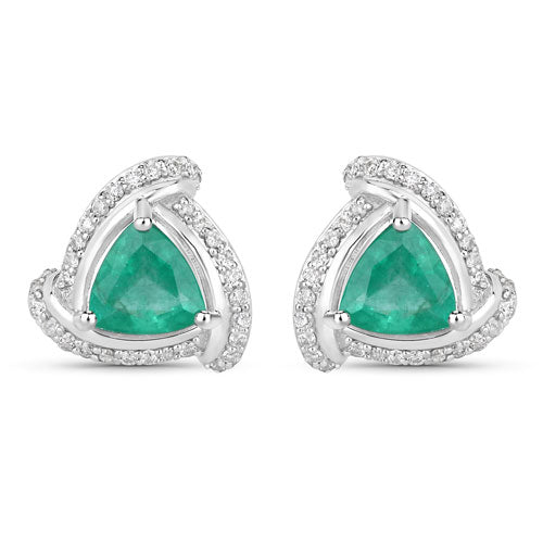 Bids.com 1.23 Carat Genuine Zambian Emerald and White Diamond 14K White Gold Earrings Earrings White Smoke Default Title