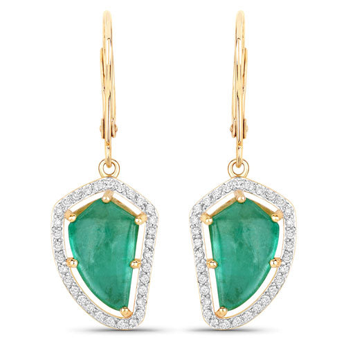 Bids.com 7.56 Carat Genuine Colombian Emerald and White Diamond 14K Yellow Gold Earrings Earrings White Smoke Default Title