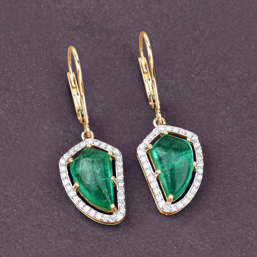 Bids.com 7.56 Carat Genuine Colombian Emerald and White Diamond 14K Yellow Gold Earrings Earrings Dim Gray