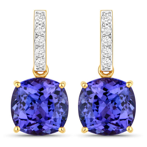 Bids.com 5.64 Carat Genuine Tanzanite and White Diamond 14K Yellow Gold Earrings Earrings White Smoke Default Title