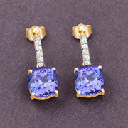 Bids.com 5.64 Carat Genuine Tanzanite and White Diamond 14K Yellow Gold Earrings Earrings Dim Gray