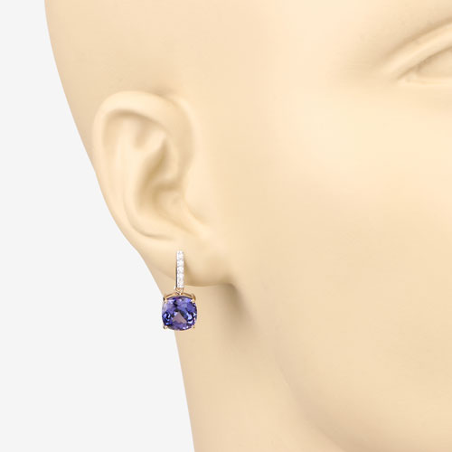 Bids.com 5.64 Carat Genuine Tanzanite and White Diamond 14K Yellow Gold Earrings Earrings Peach Puff