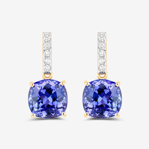 Bids.com 5.64 Carat Genuine Tanzanite and White Diamond 14K Yellow Gold Earrings Earrings White Smoke